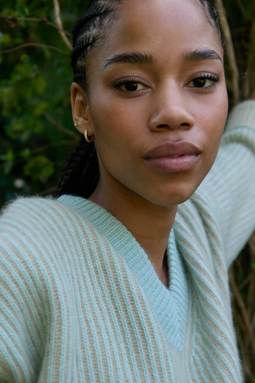 Cashmere V-Neck Sweater Sporty mint / cream